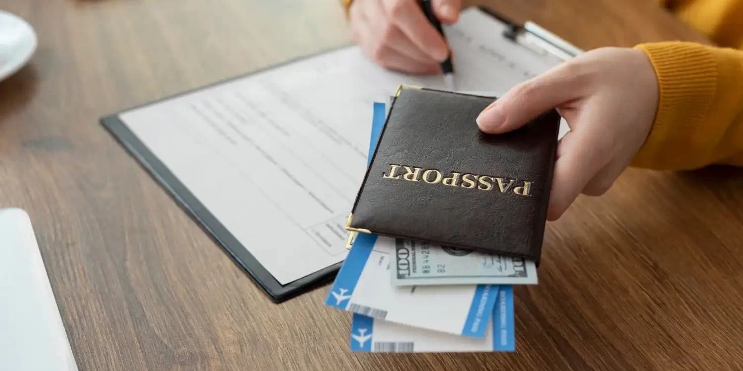 Visa application composition with passport